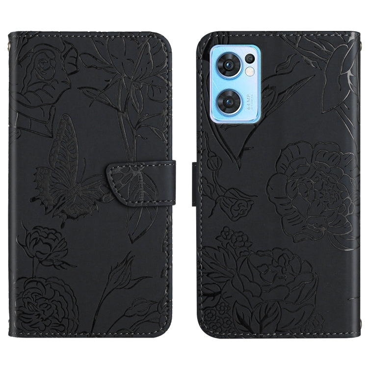 For OPPO Find X5 Lite Skin Feel Butterfly Peony Embossed Leather Phone Case