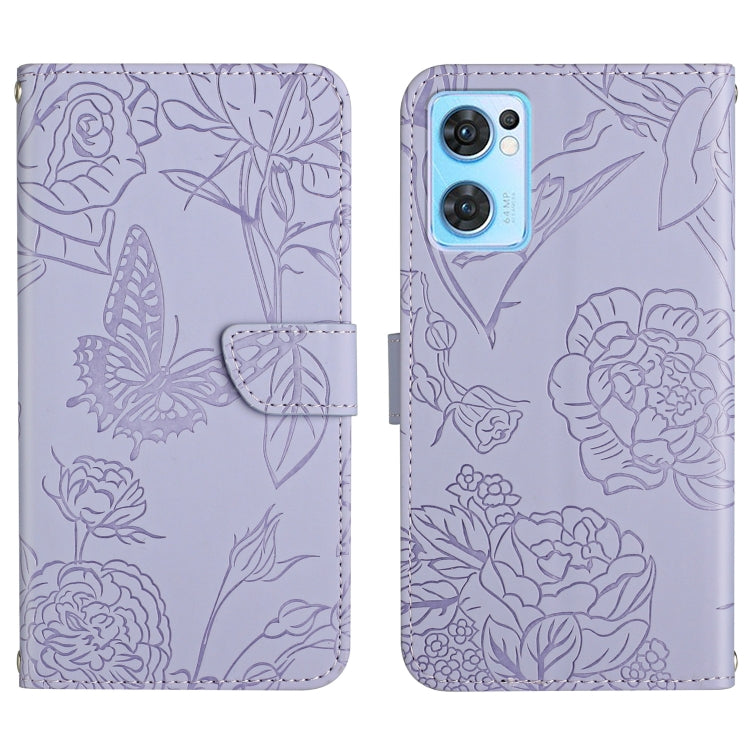 For OPPO Find X5 Lite Skin Feel Butterfly Peony Embossed Leather Phone Case