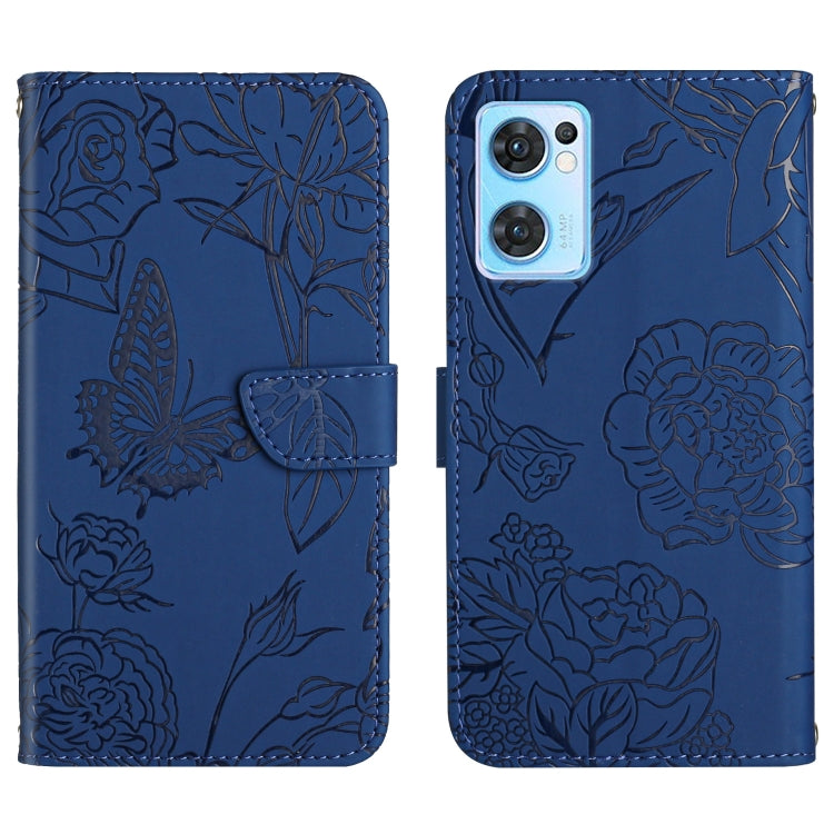 For OPPO Find X5 Lite Skin Feel Butterfly Peony Embossed Leather Phone Case