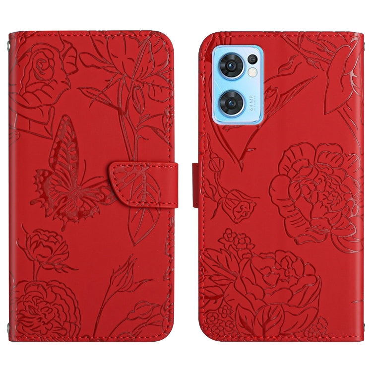 For OPPO Find X5 Lite Skin Feel Butterfly Peony Embossed Leather Phone Case