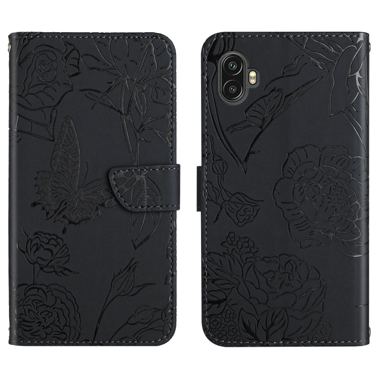 For Samsung Galaxy Xcover6 Pro Skin Feel Butterfly Peony Embossed Leather Phone Case