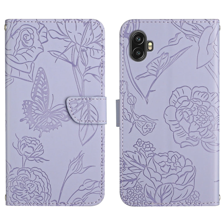 For Samsung Galaxy Xcover6 Pro Skin Feel Butterfly Peony Embossed Leather Phone Case
