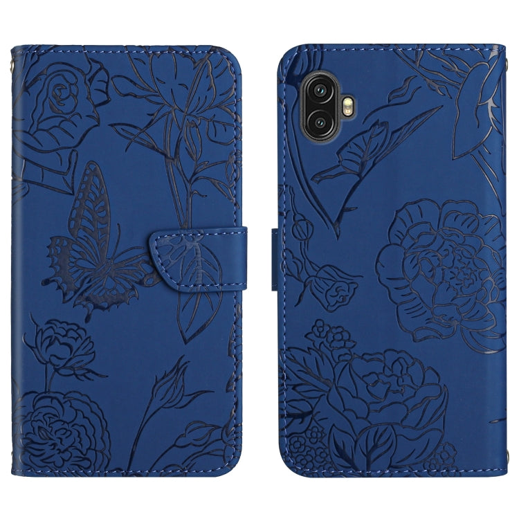 For Samsung Galaxy Xcover6 Pro Skin Feel Butterfly Peony Embossed Leather Phone Case