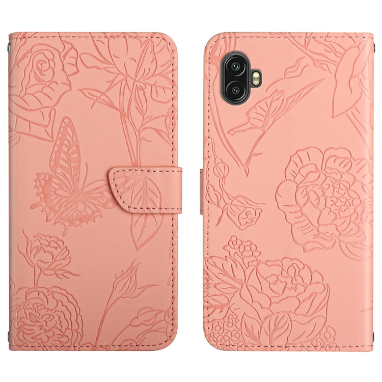 For Samsung Galaxy Xcover6 Pro Skin Feel Butterfly Peony Embossed Leather Phone Case