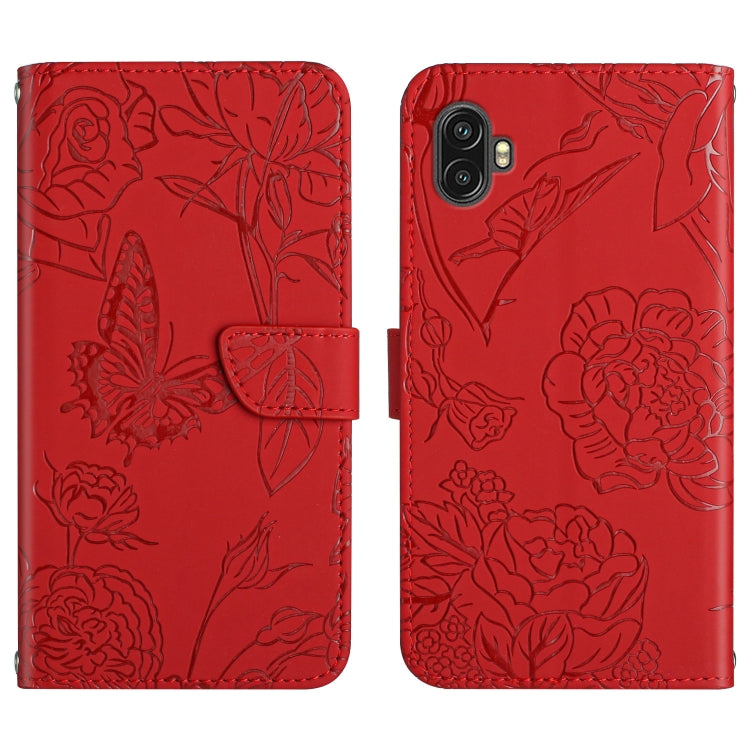 For Samsung Galaxy Xcover6 Pro Skin Feel Butterfly Peony Embossed Leather Phone Case