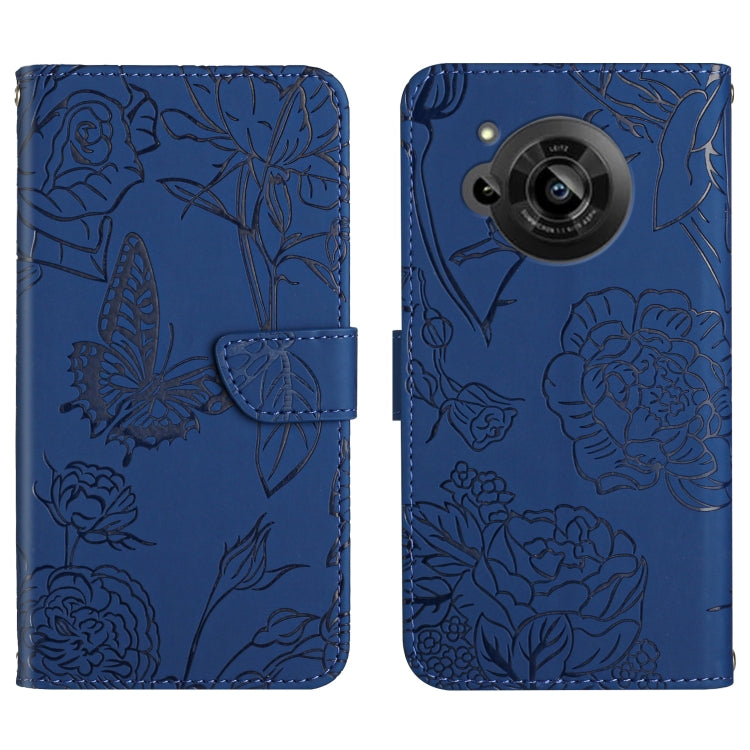 For Sharp Aquos R7 Skin Feel Butterfly Peony Embossed Leather Phone Case