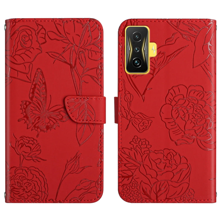 For Xiaomi Poco F4 GT Skin Feel Butterfly Peony Embossed Leather Phone Case