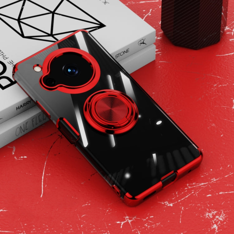 For Sharp Aquos R7 Electroplating Ring Holder Transparent Phone Case