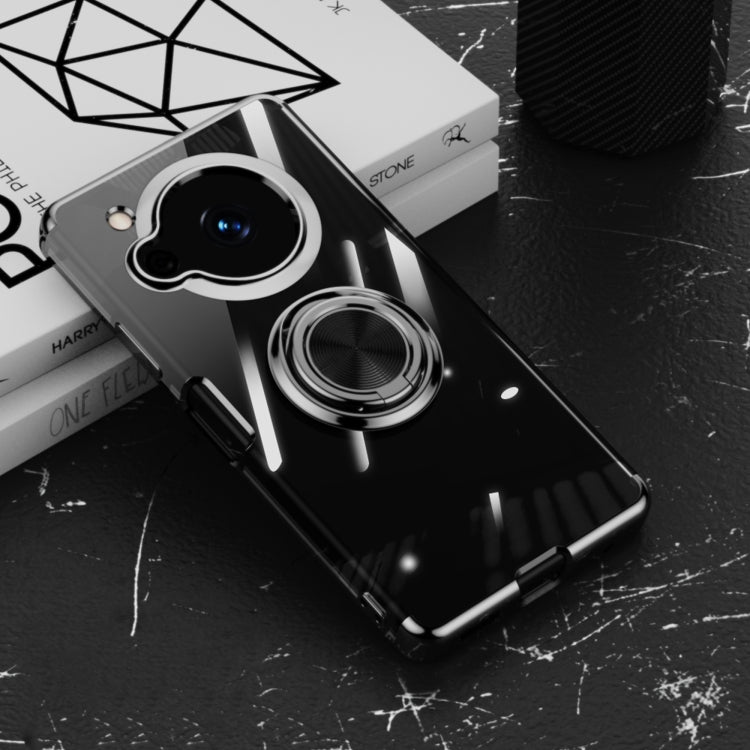 For Sharp Aquos R7 Electroplating Ring Holder Transparent Phone Case
