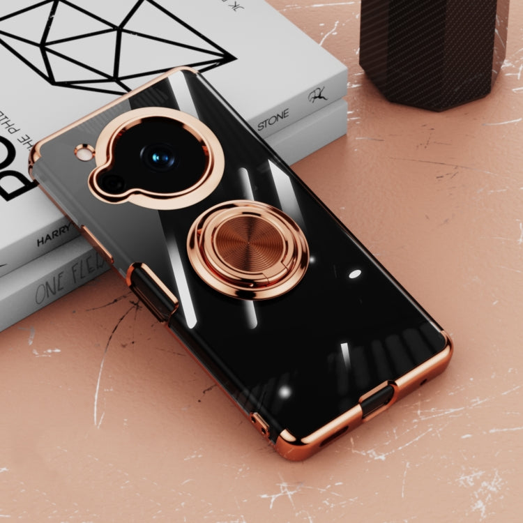 For Sharp Aquos R7 Electroplating Ring Holder Transparent Phone Case