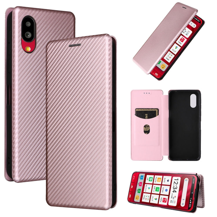 For Sharp Simple Sumaho 6 Carbon Fiber Texture Leather Phone Case