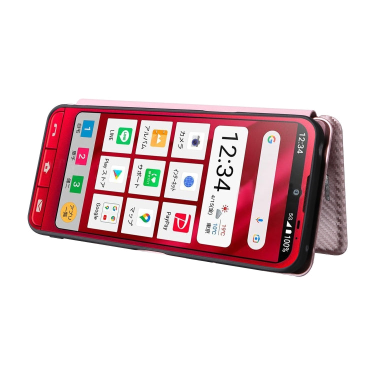 For Sharp Simple Sumaho 6 Carbon Fiber Texture Leather Phone Case