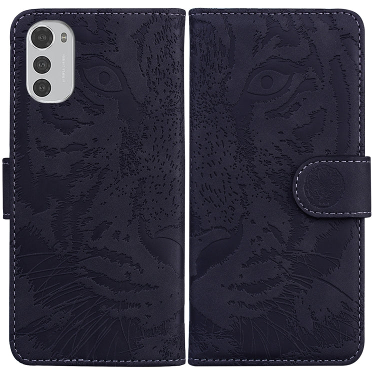For Motorola Moto E32 Tiger Embossing Pattern Leather Phone Case
