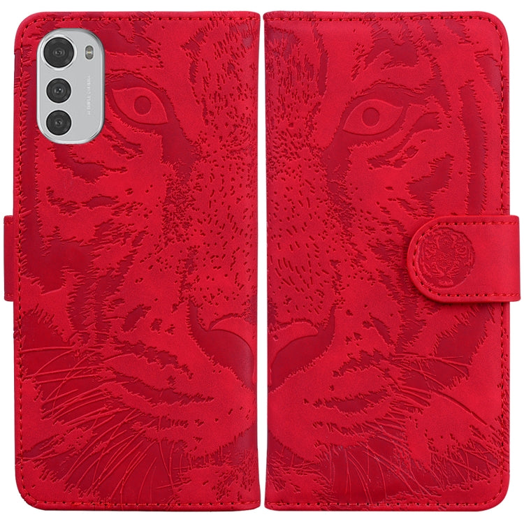 For Motorola Moto E32 Tiger Embossing Pattern Leather Phone Case