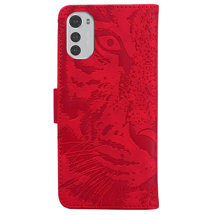 For Motorola Moto E32 Tiger Embossing Pattern Leather Phone Case