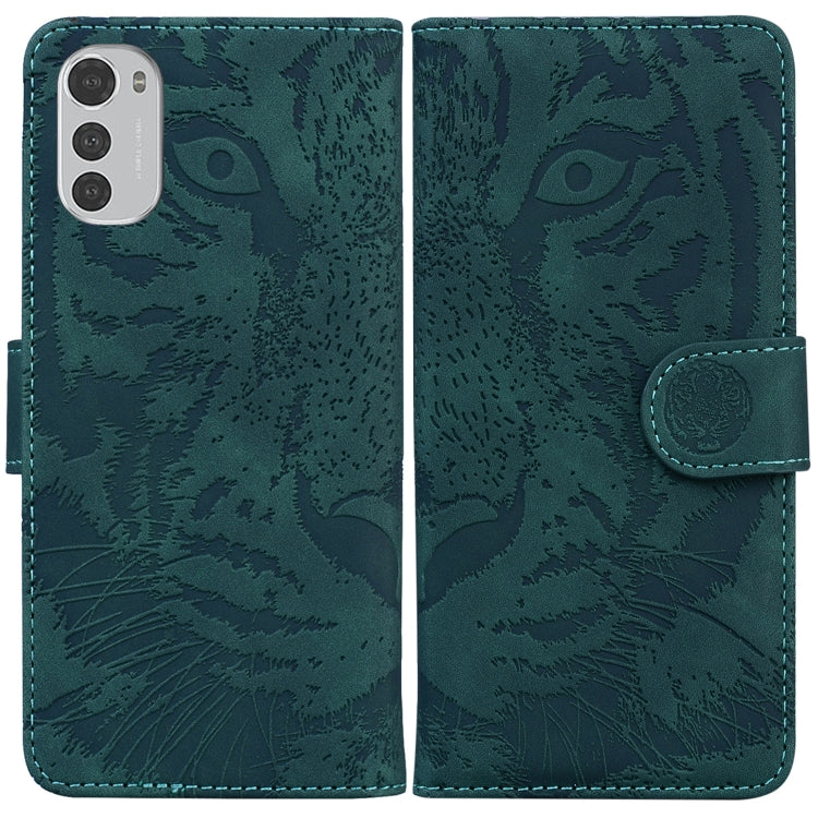 For Motorola Moto E32 Tiger Embossing Pattern Leather Phone Case