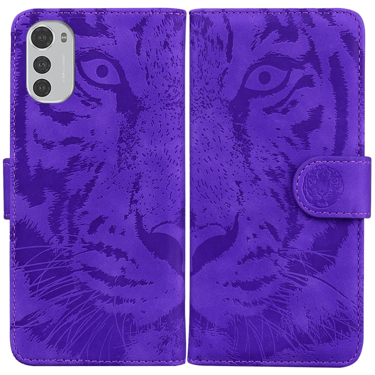 For Motorola Moto E32 Tiger Embossing Pattern Leather Phone Case