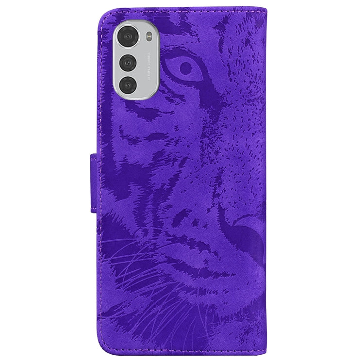 For Motorola Moto E32 Tiger Embossing Pattern Leather Phone Case