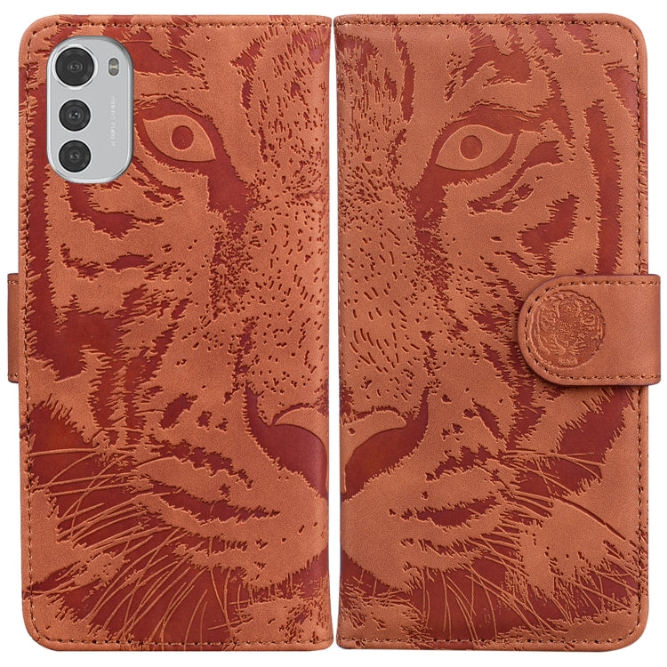 For Motorola Moto E32 Tiger Embossing Pattern Leather Phone Case