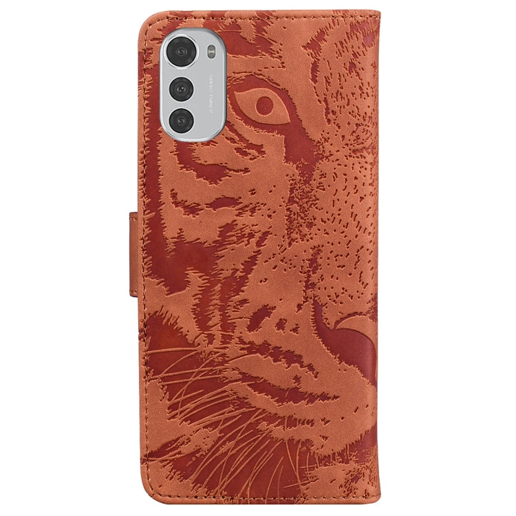 For Motorola Moto E32 Tiger Embossing Pattern Leather Phone Case