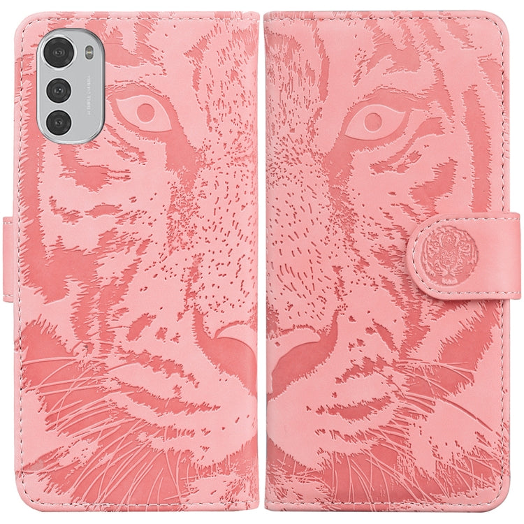 For Motorola Moto E32 Tiger Embossing Pattern Leather Phone Case