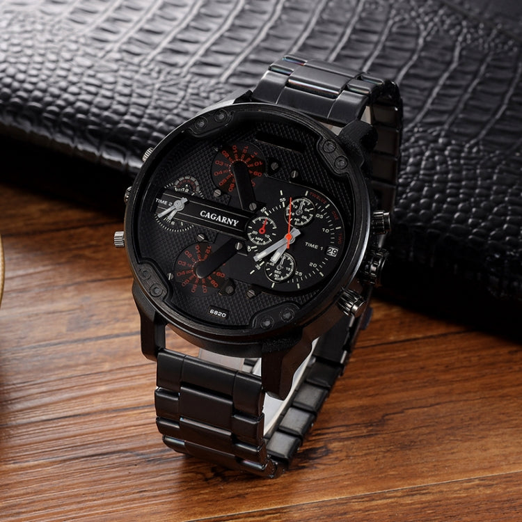 CAGARNY 6820 Round Large Dial Dual Display Quartz Watch For Men(Black Shell Orange Eye Steel Band)