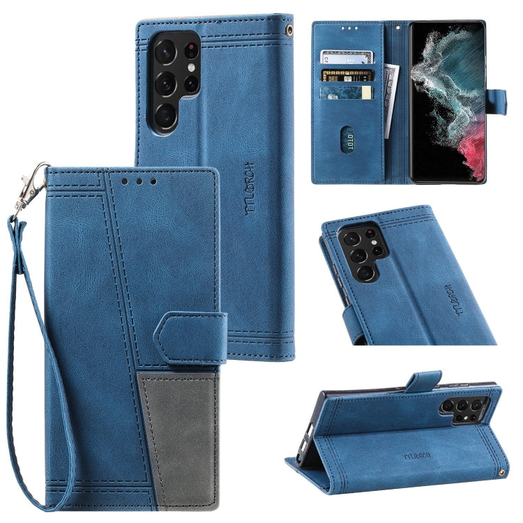 For Samsung Galaxy S22 Ultra 5G Splicing Leather Phone Case