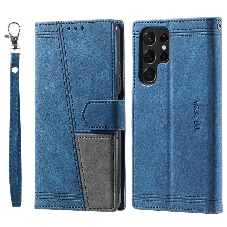 For Samsung Galaxy S22 Ultra 5G Splicing Leather Phone Case