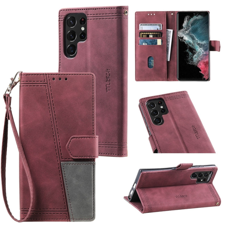 For Samsung Galaxy S22 Ultra 5G Splicing Leather Phone Case