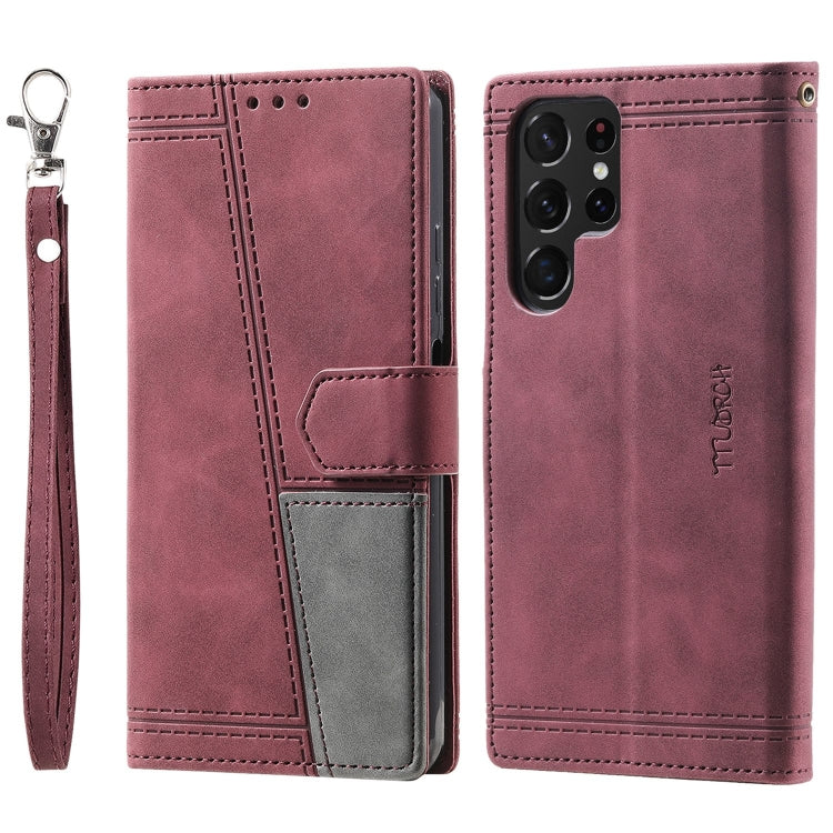 For Samsung Galaxy S22 Ultra 5G Splicing Leather Phone Case