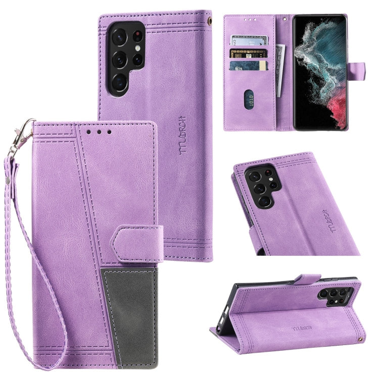 For Samsung Galaxy S22 Ultra 5G Splicing Leather Phone Case