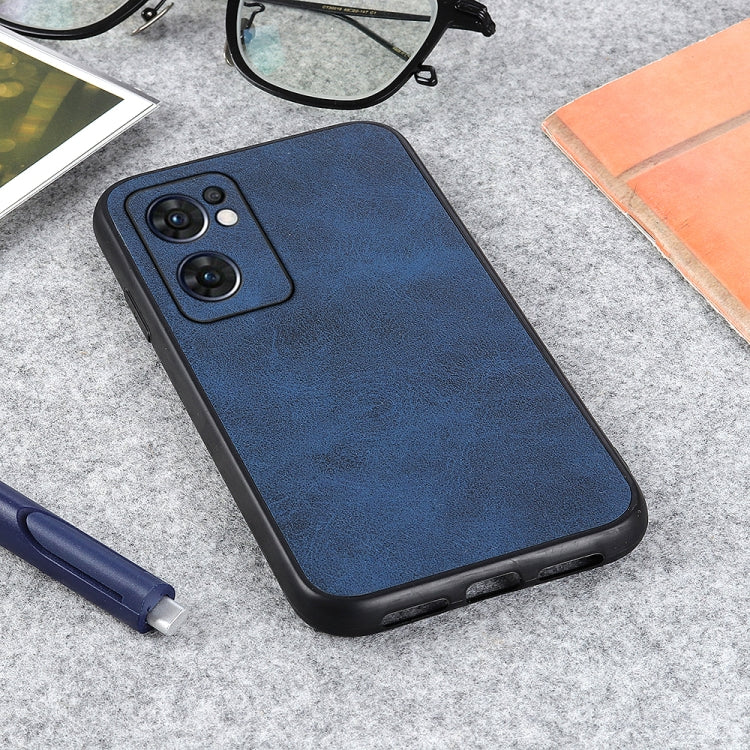 For OPPO Reno7 5G International Accurate Hole Two-color Calf Texture PU Phone Case