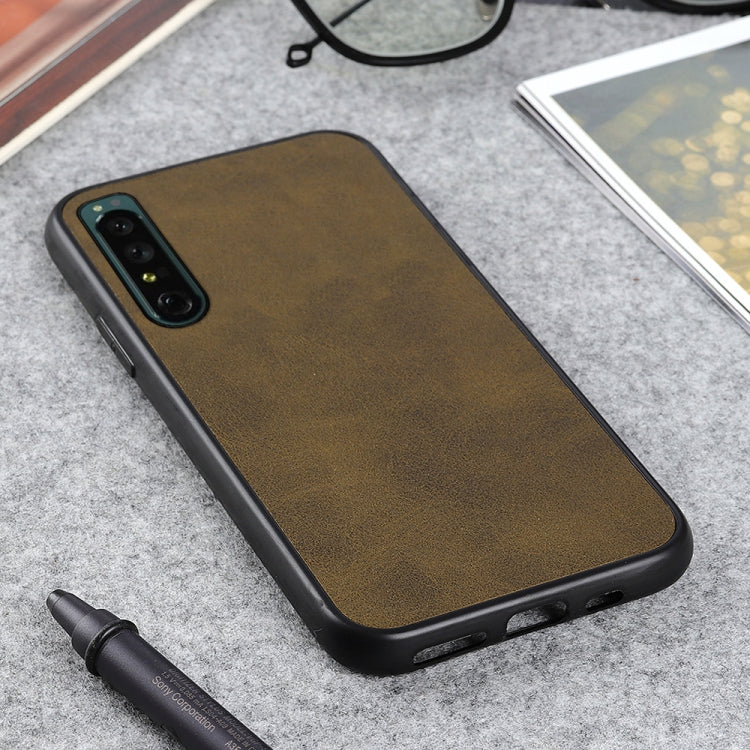 For Sony Xperia 1 IV Accurate Hole Two-color Calf Texture PU Phone Case