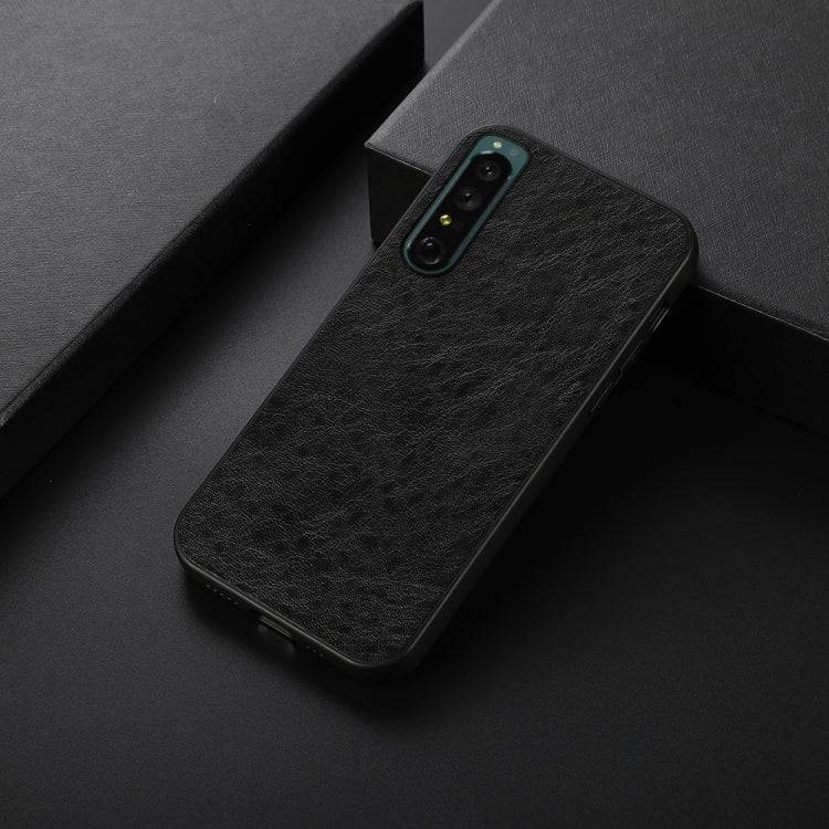For Sony Xperia 1 IV Accurate Hole Crazy Horse Texture PU Phone Case