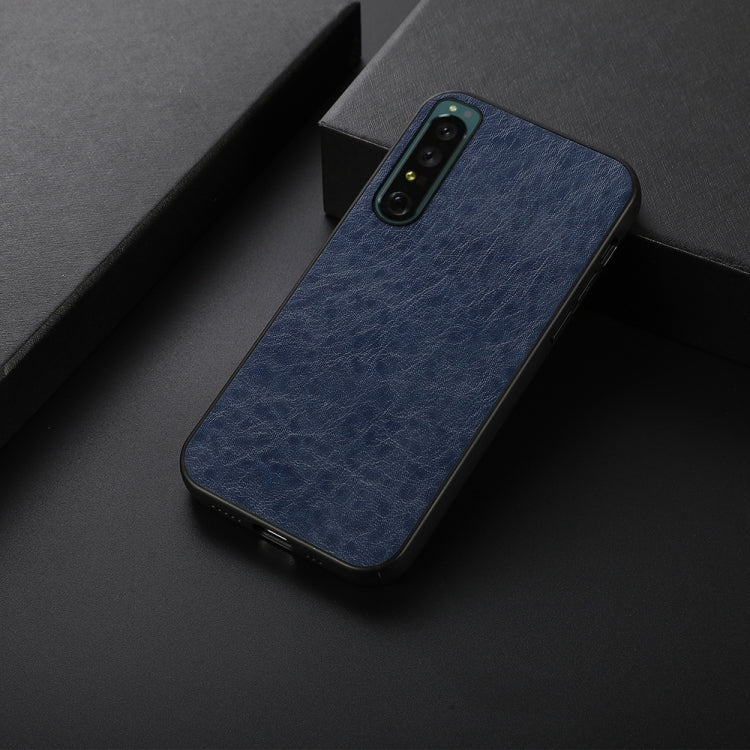 For Sony Xperia 1 IV Accurate Hole Crazy Horse Texture PU Phone Case