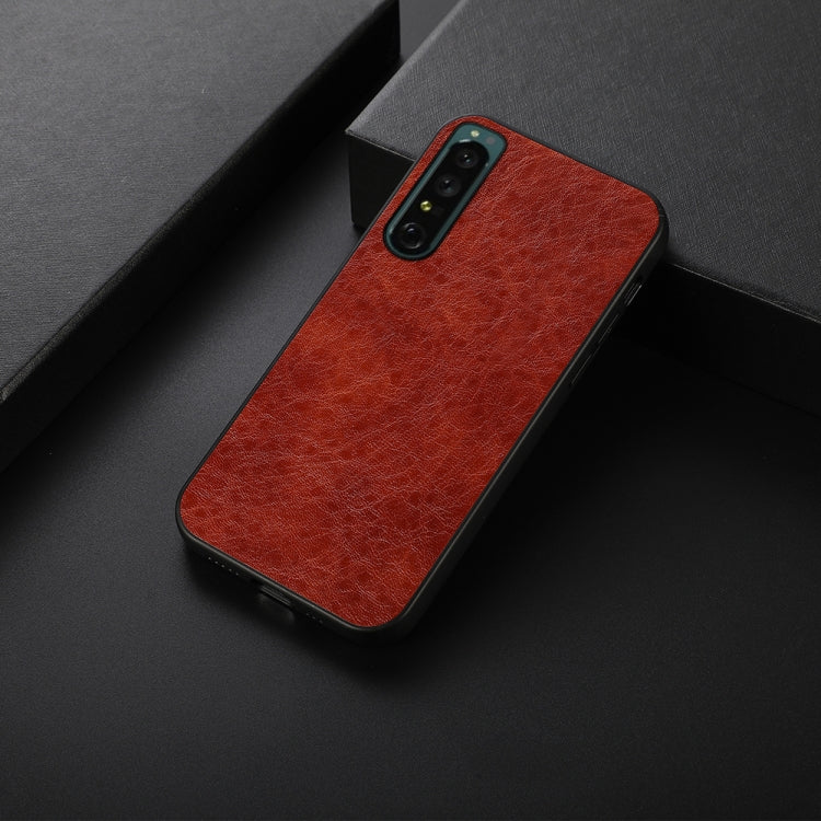 For Sony Xperia 1 IV Accurate Hole Crazy Horse Texture PU Phone Case