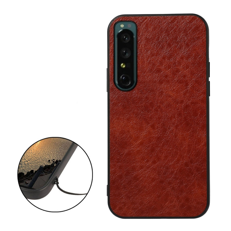 For Sony Xperia 1 IV Accurate Hole Crazy Horse Texture PU Phone Case