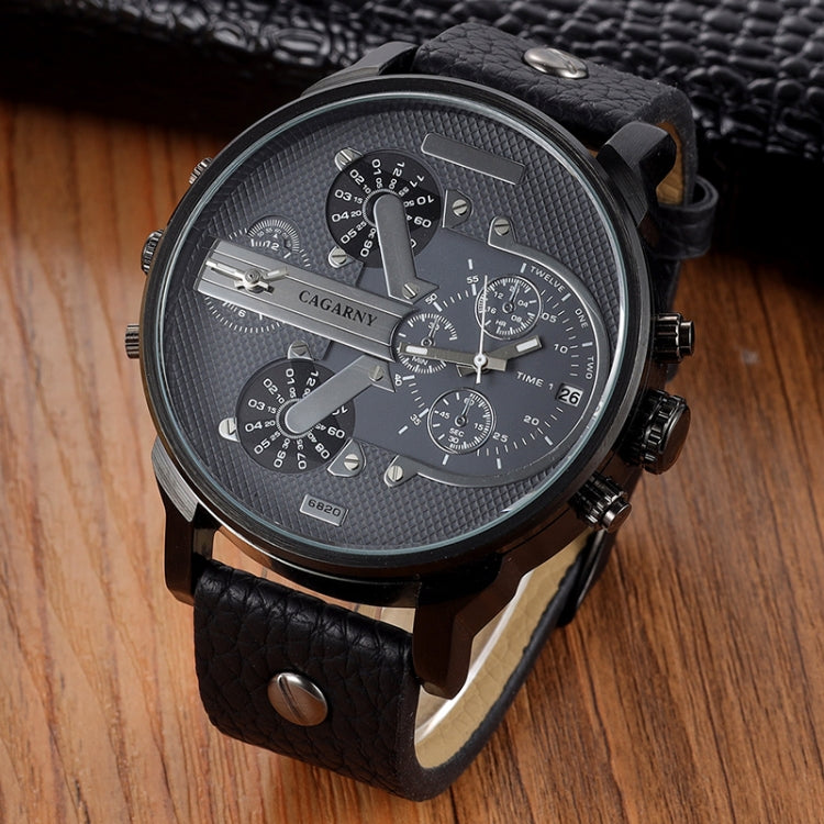CAGARNY 6820 Round Large Dial Leather Band Quartz Dual Movement Watch For Men