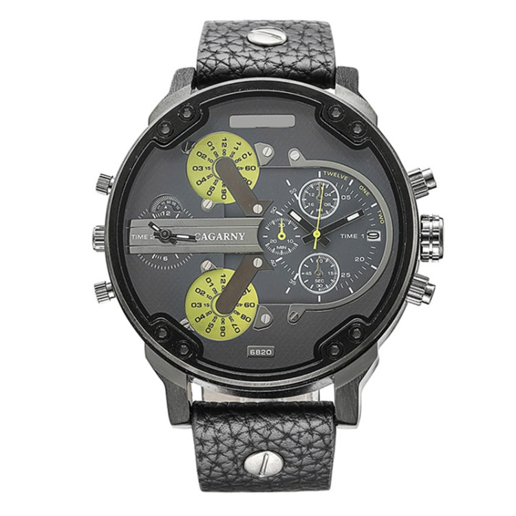 CAGARNY 6820 Round Large Dial Leather Band Quartz Dual Movement Watch For Men