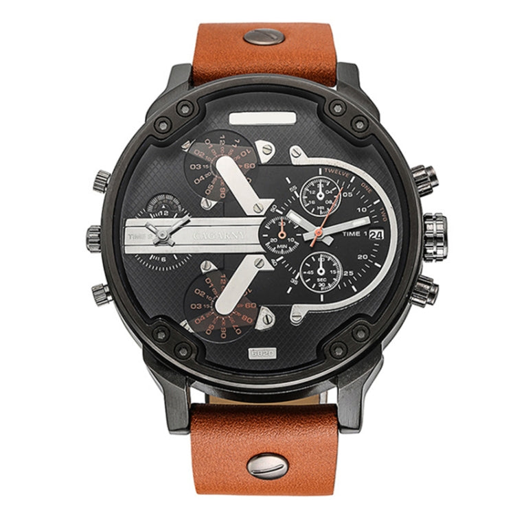 CAGARNY 6820 Round Large Dial Leather Band Quartz Dual Movement Watch For Men