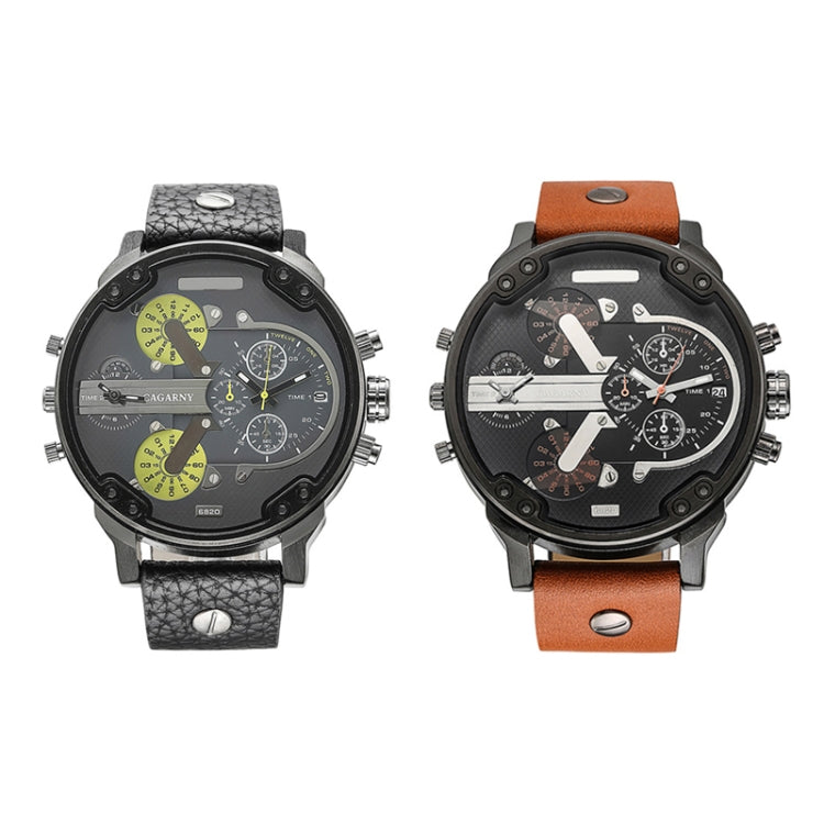 CAGARNY 6820 Round Large Dial Leather Band Quartz Dual Movement Watch For Men