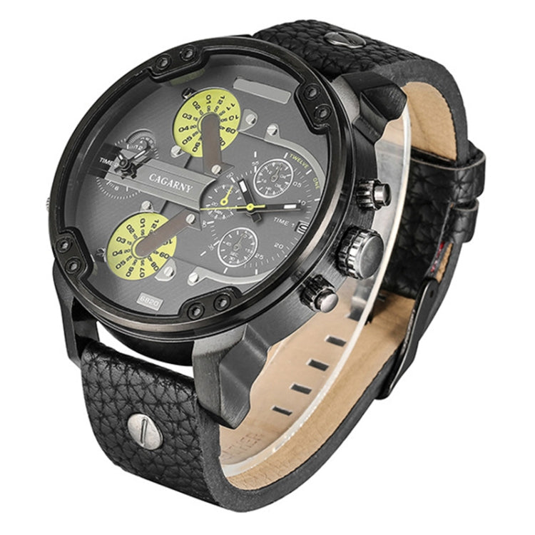 CAGARNY 6820 Round Large Dial Leather Band Quartz Dual Movement Watch For Men
