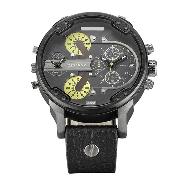 CAGARNY 6820 Round Large Dial Leather Band Quartz Dual Movement Watch For Men