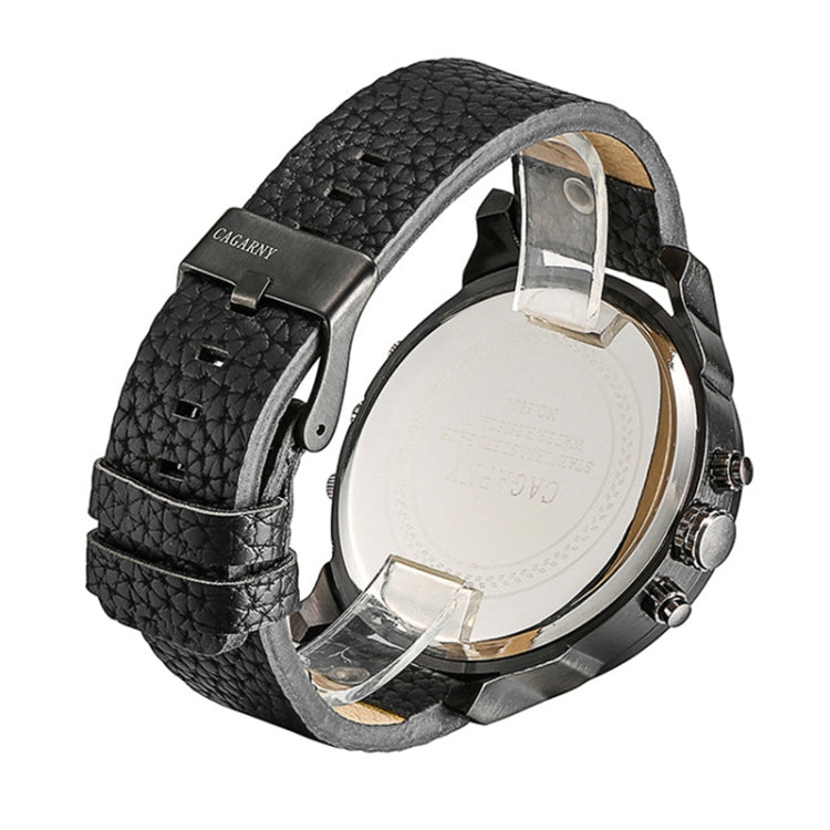 CAGARNY 6820 Round Large Dial Leather Band Quartz Dual Movement Watch For Men