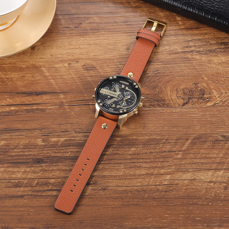CAGARNY 6820 Round Large Dial Leather Band Quartz Dual Movement Watch For Men