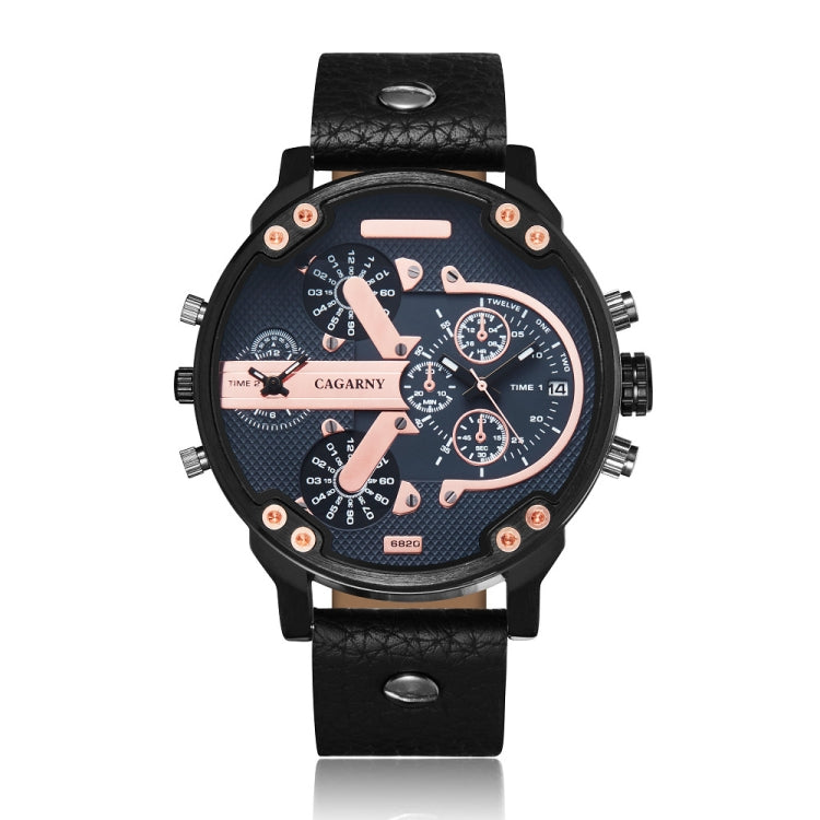 CAGARNY 6820 Round Large Dial Leather Band Quartz Dual Movement Watch For Men