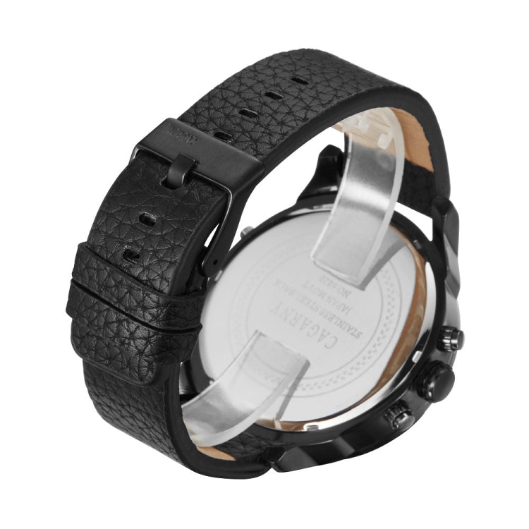 CAGARNY 6820 Round Large Dial Leather Band Quartz Dual Movement Watch For Men