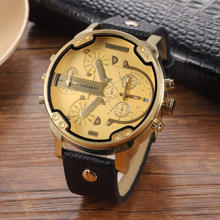 CAGARNY 6820 Round Large Dial Leather Band Quartz Dual Movement Watch For Men