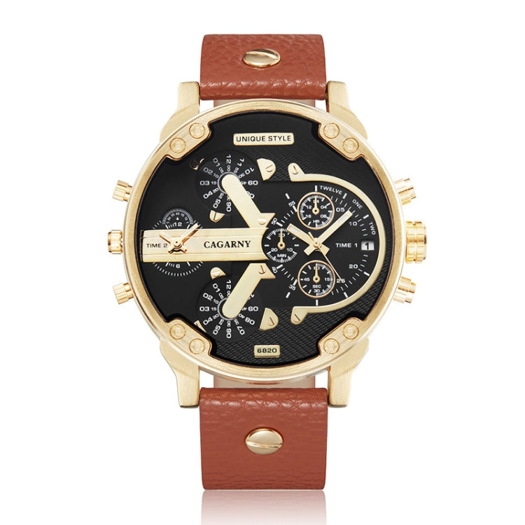 CAGARNY 6820 Round Large Dial Leather Band Quartz Dual Movement Watch For Men