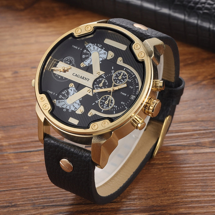 CAGARNY 6820 Round Large Dial Leather Band Quartz Dual Movement Watch For Men
